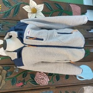 Penfield Faux Sherpa Fleece Tan and Navy Zip Up Jacket Size M